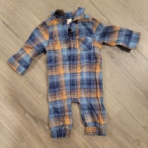 Plaid Kids Baby Boy One Piece - Blue and Orange